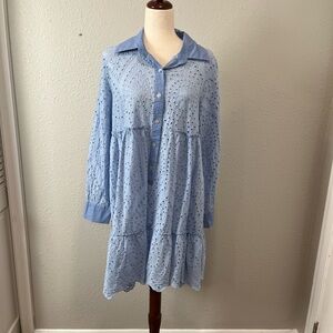 Sofia Made in Italy Blue Eyelet Women's Dress Size Large